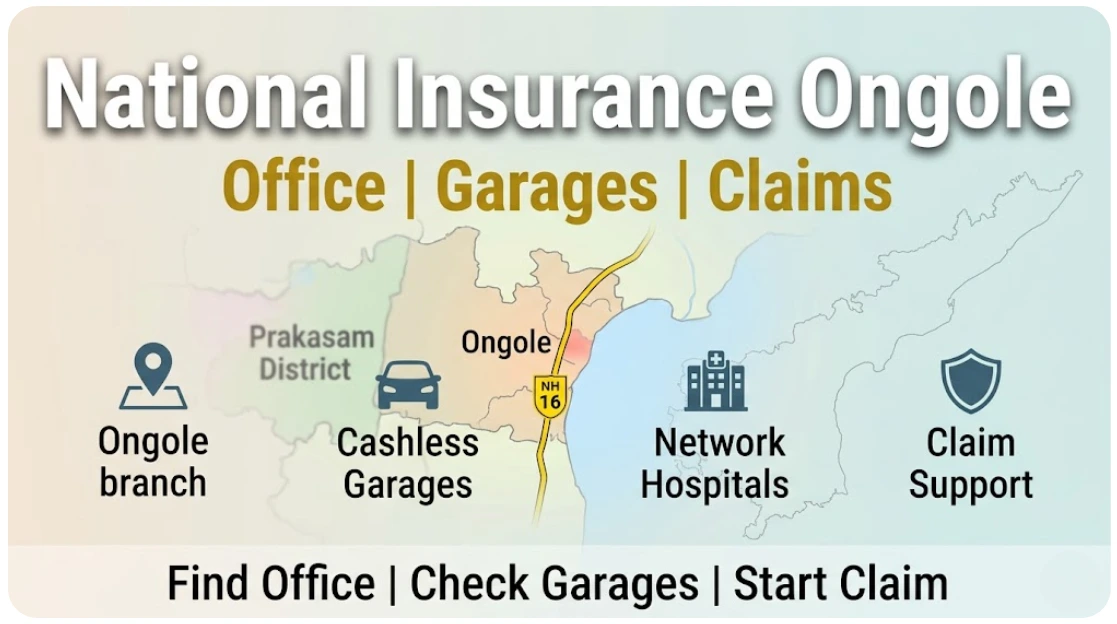 National Insurance office in Ongole Prakasam district map with cashless garages & hospitals