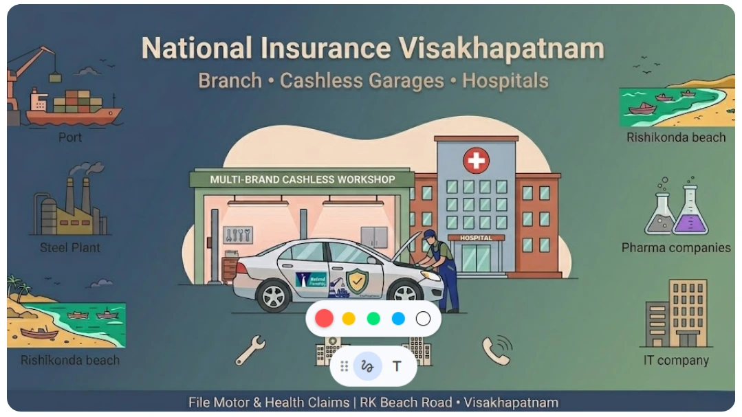NICL Visakhapatnam branch, cashless garages, and hospitals for motor and health insurance claims in Visakhapatnam, Andhra Pradesh.
